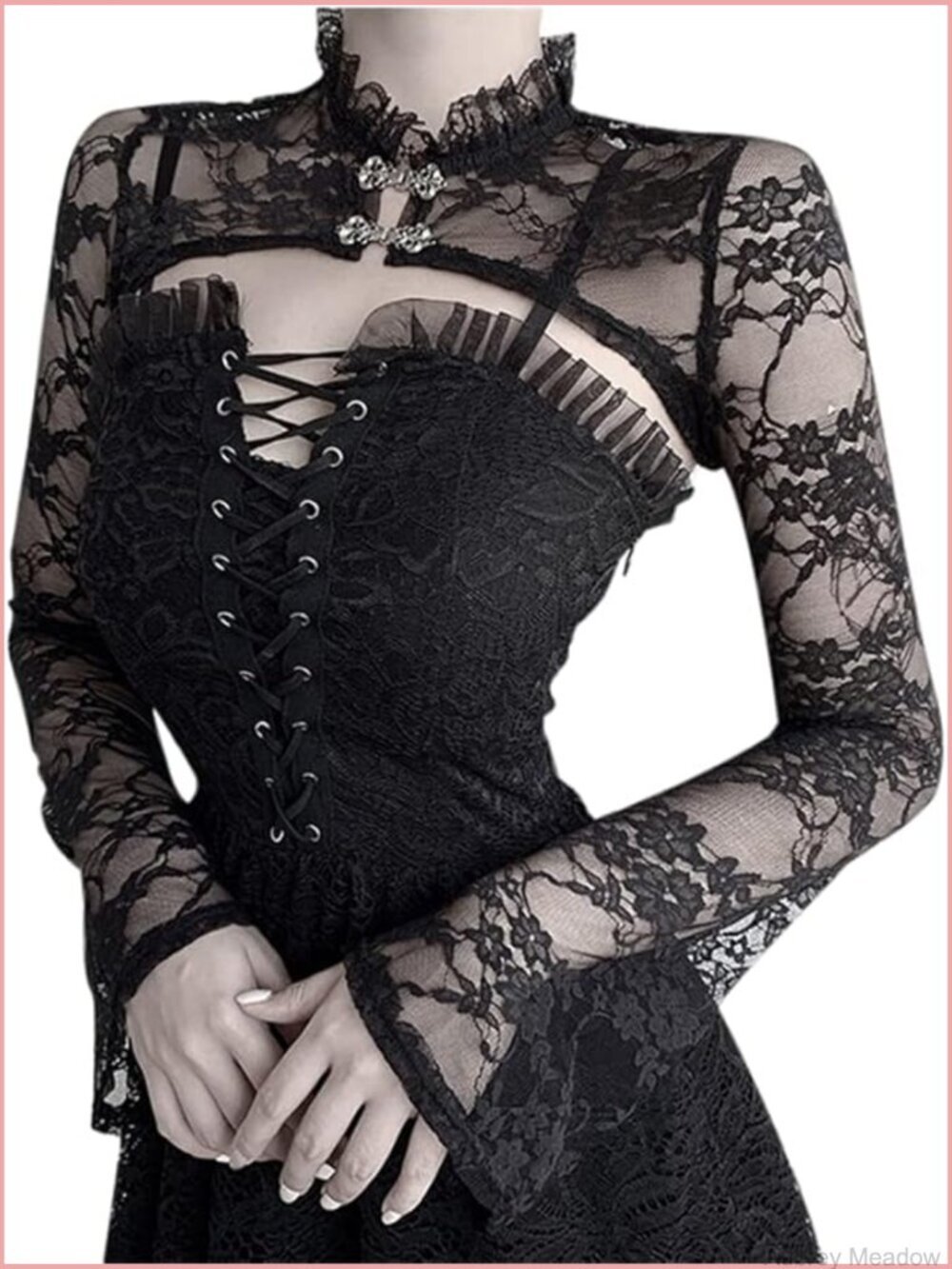 Vintage Lace Shrug Cropped Cardigan Bolero Bell Sleeve Punk Wedding Shawl